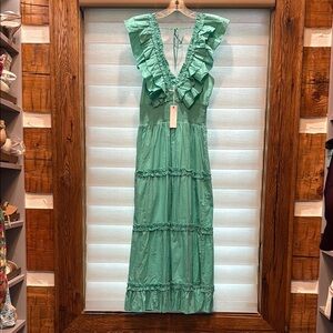 Elegant Green Ruffle Maxi Dress
